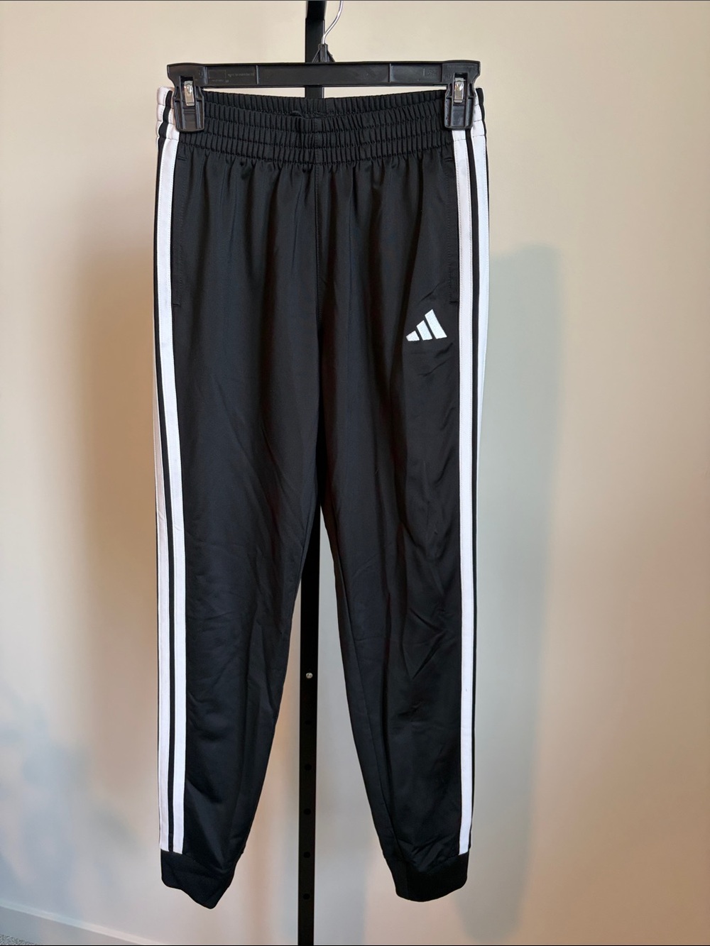 adidas Black Joggers with White Side Stripes - Youth Size Large